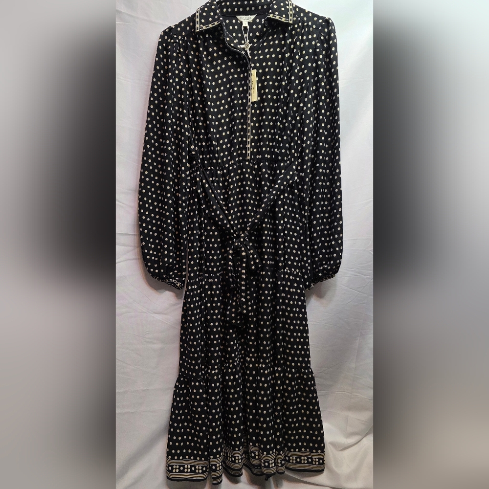 Max Studio Black and White Polka Dot Long Sleeve Dress